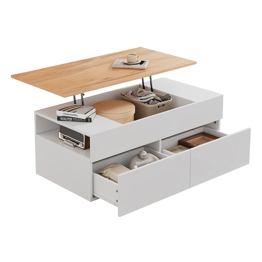 Tavolino regolabile - Xylo - 100x50cm 2 cassetti bianco/legno