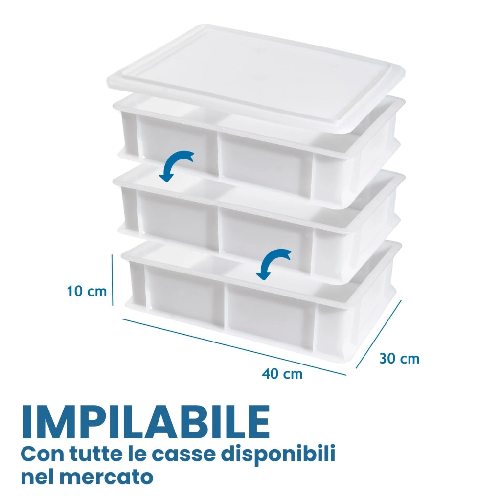 Contenitore per Lievitazione Pizza E Pane BPA-free - Cassette Portaimpasto Certificate di Grado Alimentare - Made in Italy - 30 Box Impilabili 40x30x10 + 30 Coperchi
