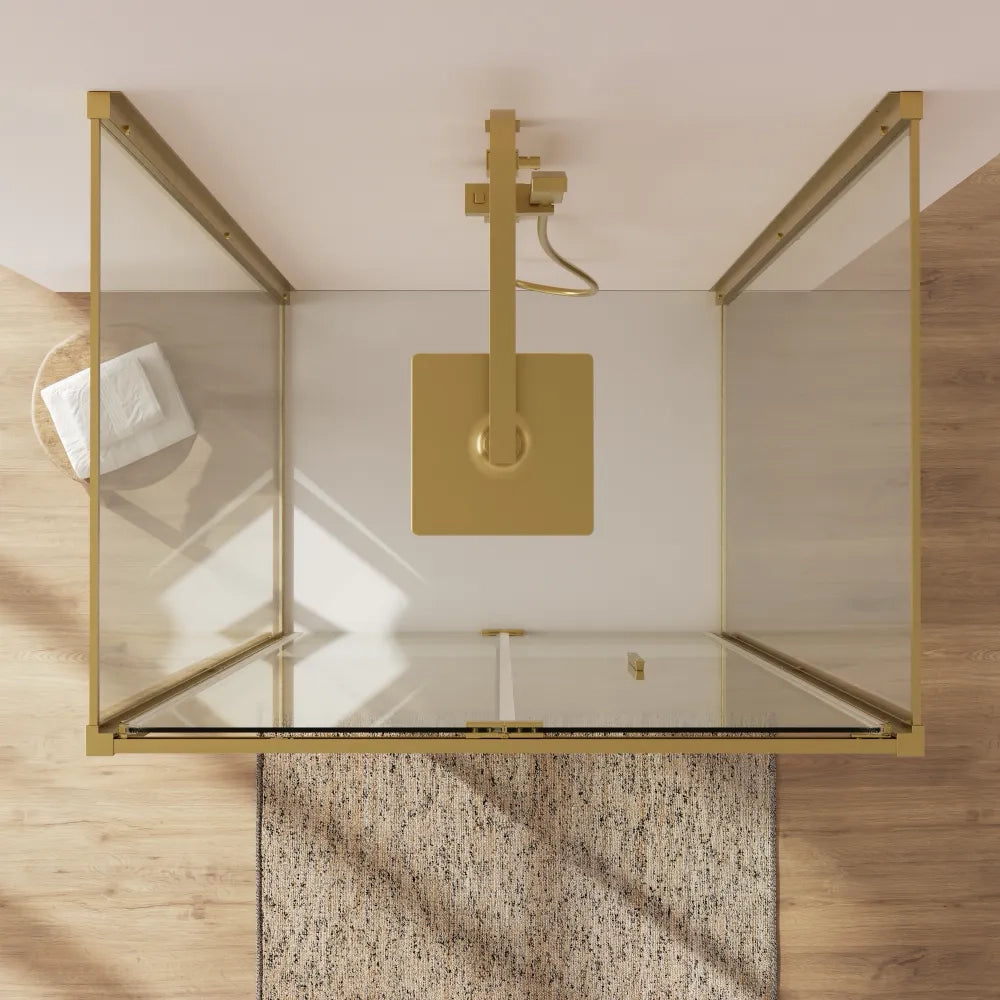 Box doccia 3 lati 90x75x90cm con porta a libro profili oro spazzolato vetro 6mm trasparente anticalcare h190| Portofino