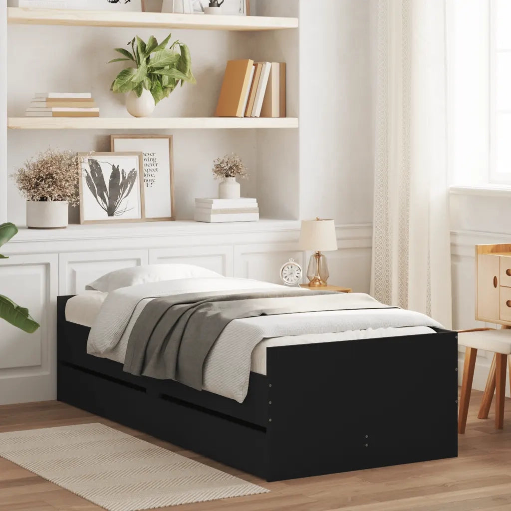 Giroletto-Struttura Letto Nero con Cassetti 75x190 cm Small Single 482499