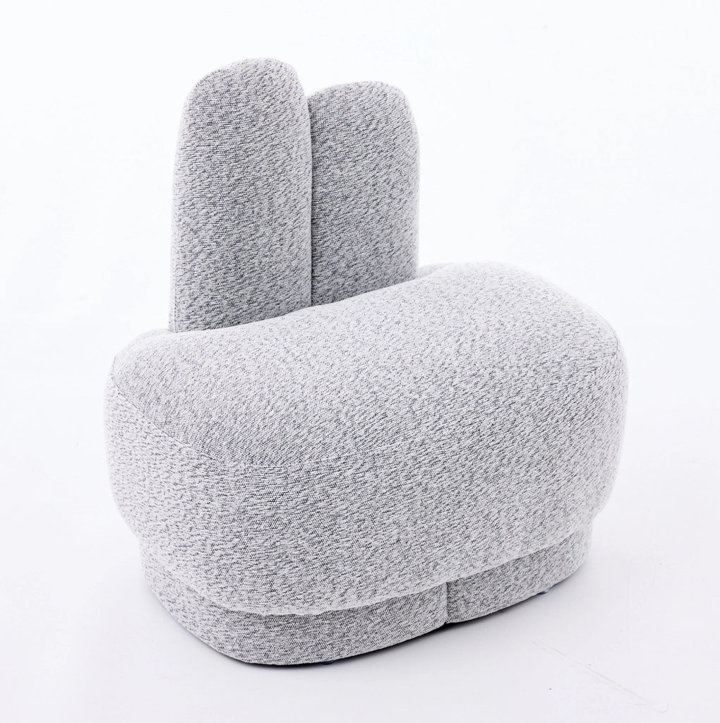Pouf a forma di coniglio con orecchie ricamate in tessuto bianco grigio antico