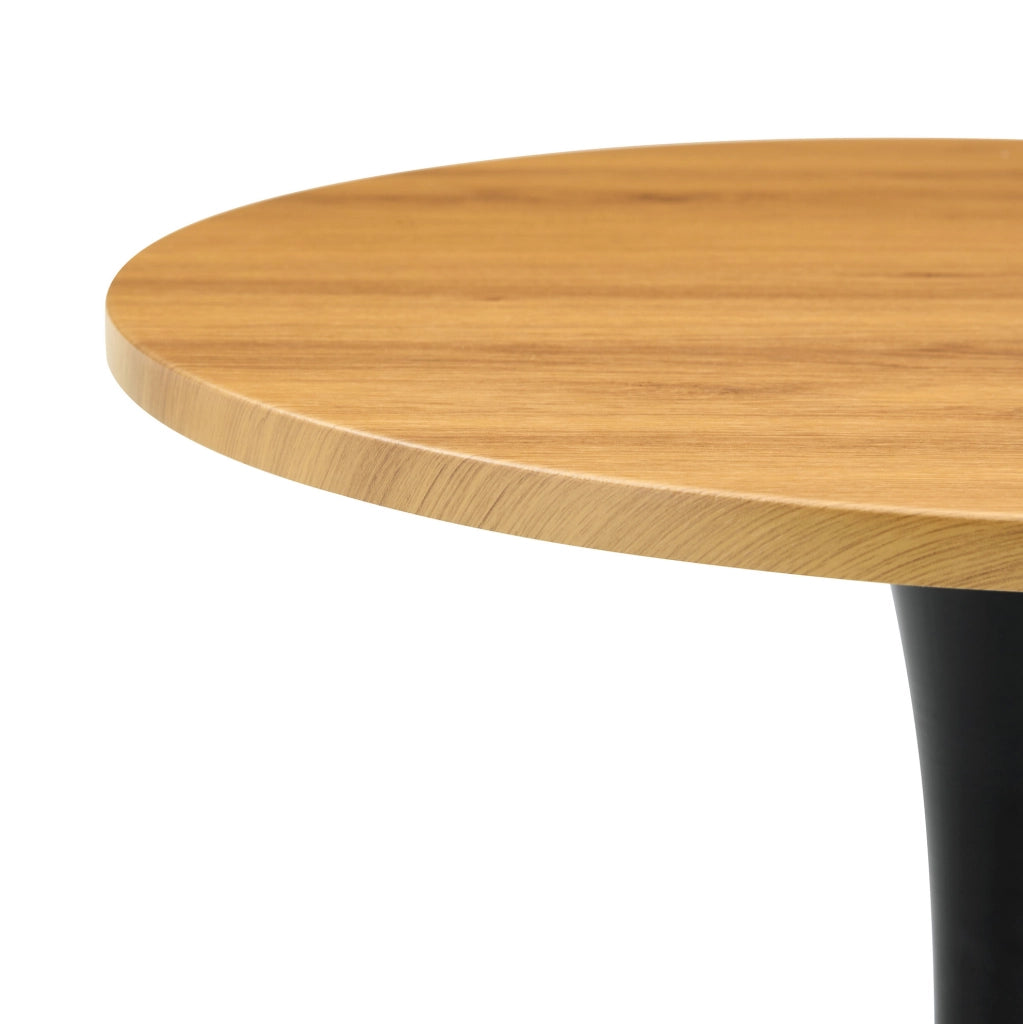 Tavolino tondo MDF 60 cm con piano termoformato effetto legno e base nera