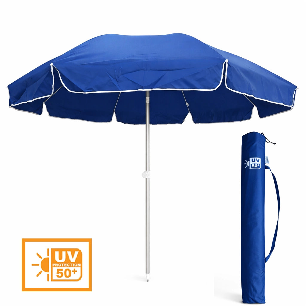 Ombrellone Mare Spiaggia 240 cm Antivento Alluminio UV50+ Inclinabile con Custodia e Trivella