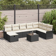 Set Divano da Giardino 9 pcs Nero e Crema polyrattan