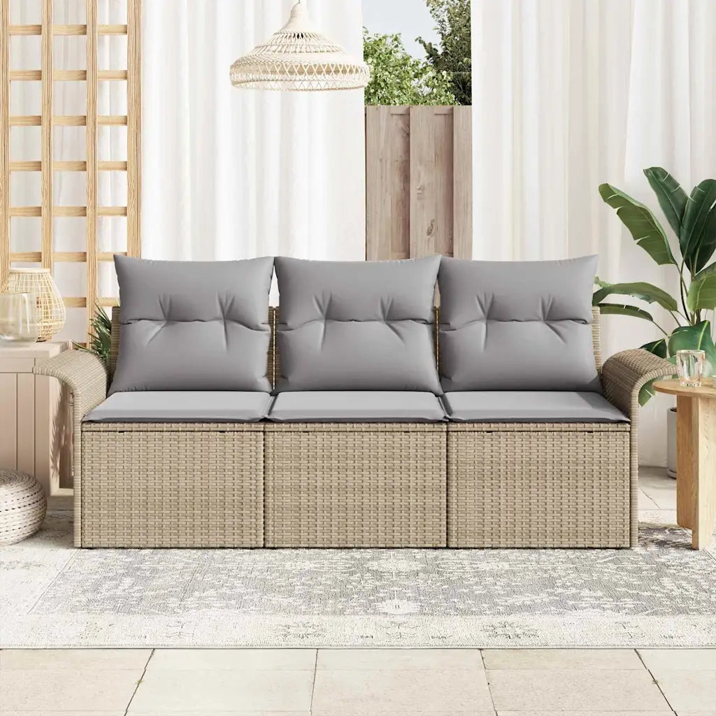 Set di divani con cuscino 3 pcs Beige e grigio polyrattan