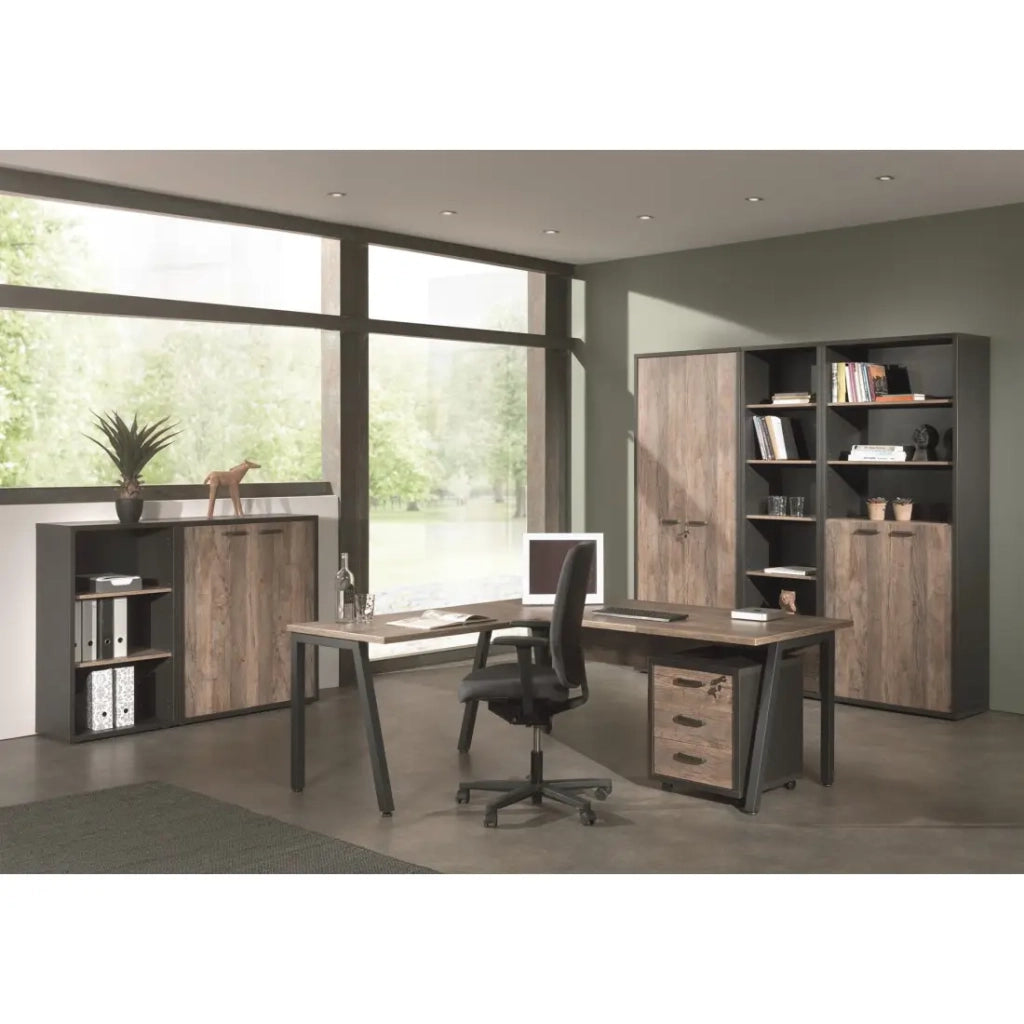 Biblioteca da ufficio SOON – 5 ripiani – Rovere invecchiato & nero – L60 x H216 x P40 cm