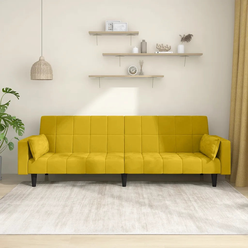 Divano letto | Sof¨¤ letto | Letto singolo a 2 Posti con 2 Cuscini Giallo in Velluto