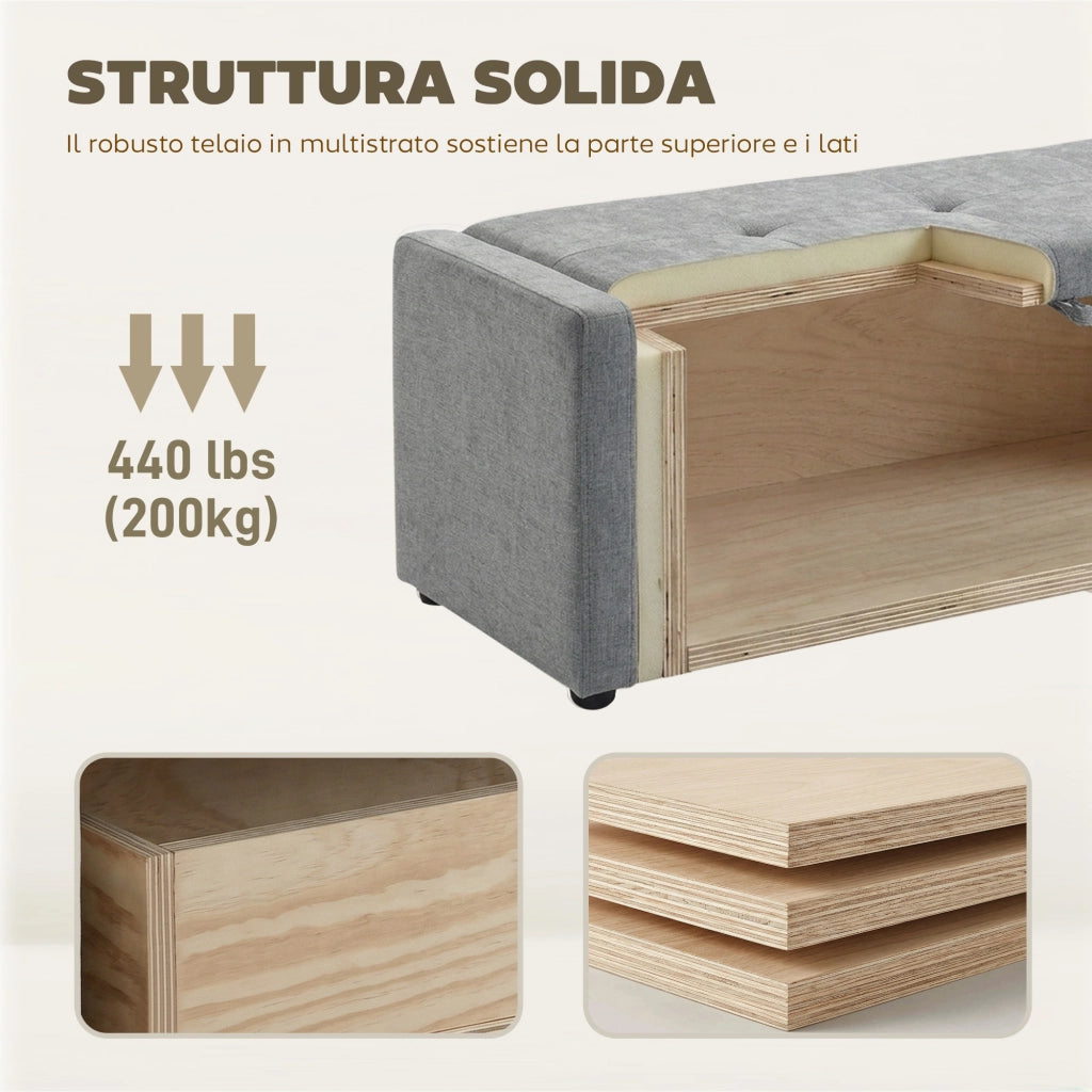 Pouf Contenitore 142L ¨C Xylo ¨C Tessuto Lino Grigio Chiaro 200kg