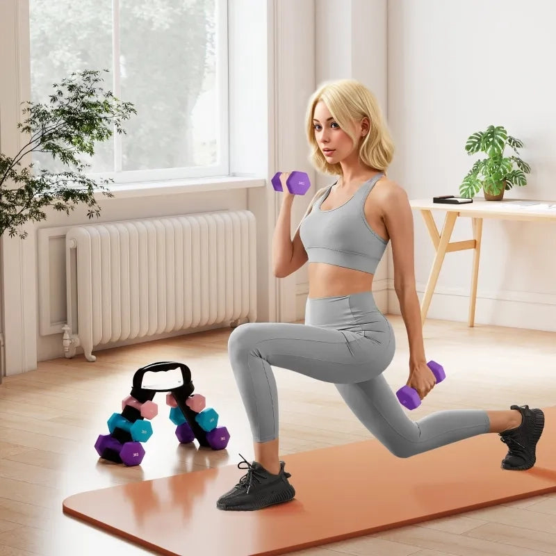 Set Manubri con Supporto, 6 Pezzi per Fitness: 2x1kg, 2x2kg, 2x3kg