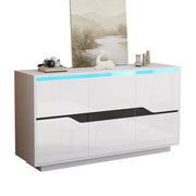 Credenza e madia LED con 3 ante e 5 ripiani regolabili, lucida, in truciolare bianco e nero, 140 × 40 × 70 cm