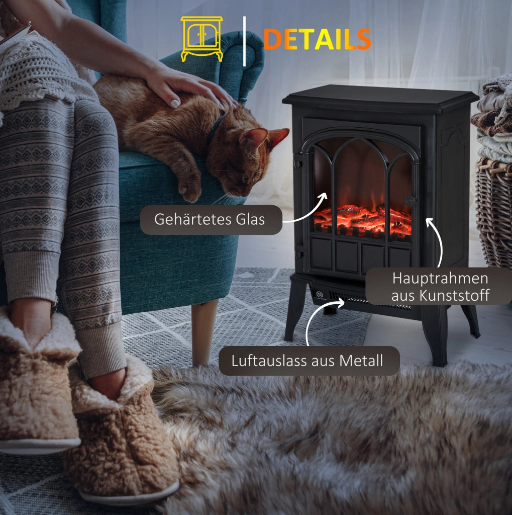 Caminetto elettrico ULEVR 2000 W con fiamma LED, 2 livelli di potenza 1000/2000 W, nero
