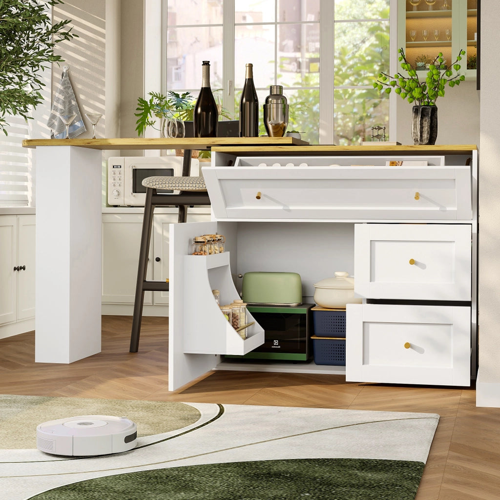 TAVOLO BAR ESTENSIBILE CON RIPIANO SNACK 138-204x39x105 cm Bianco MDF e metallo
