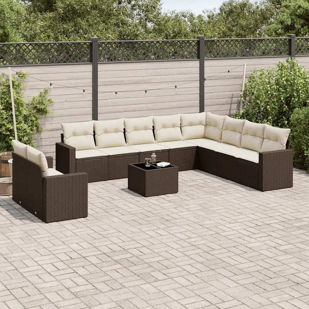 Set Divani da Giardino 11 pz con Cuscini Polyrattan Marrone