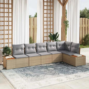 Set Divano da Giardino con cuscino 6 pcs Beige Poly Rattan
