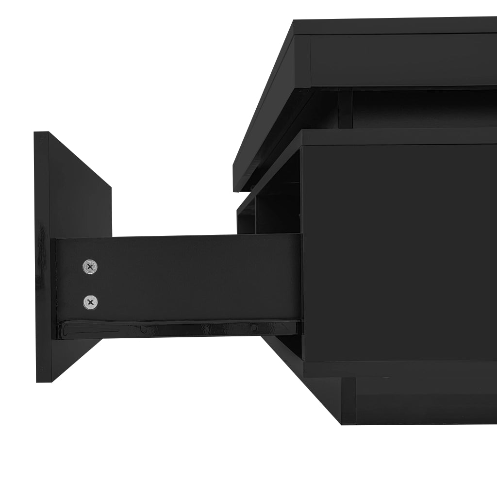 Tavolino da salotto con LED e cassetto in pannello di particelle nero lucido portata 50 kg 100 × 50 × 40.3 cm