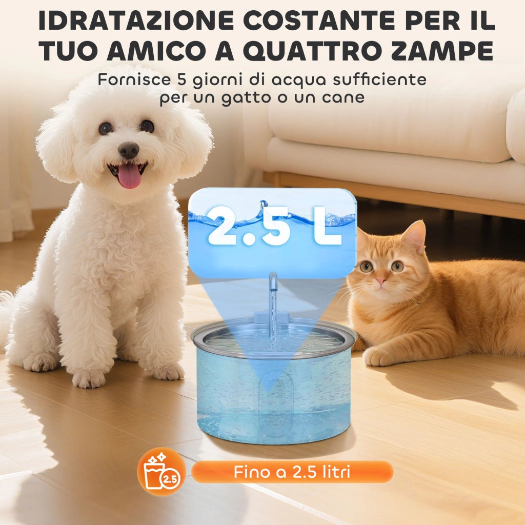 Fontanella per Gatto con Luce LED ¨C Minimal ¨C Acciaio Inox 19.4x19.4x18.7 cm Argento