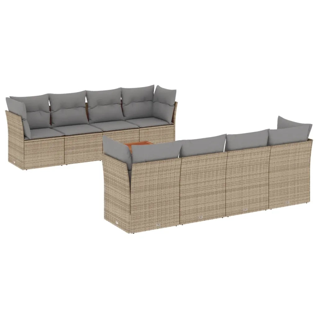 Set Divano da Giardino 9 pz con Cuscini Beige Misto Polyrattan 3255856
