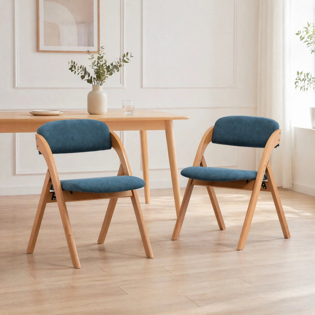 Sedie da sala da pranzo pieghevoli set di 2 con seduta imbottita e rivestimento sfoderabile in legno di faggio blu