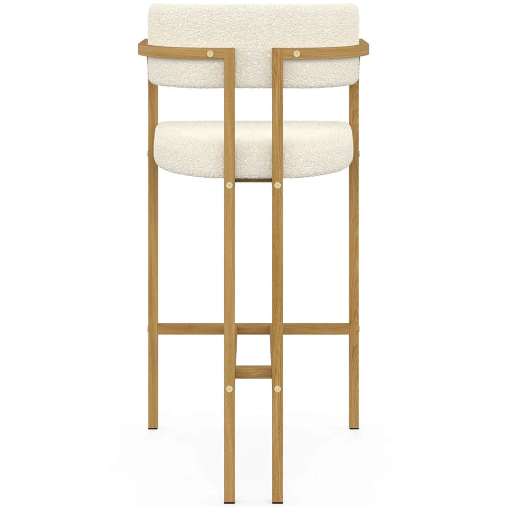 IDMarket - Set di 4 sgabelli da bar ESMA in metallo effetto legno e tessuto bouclette con braccioli