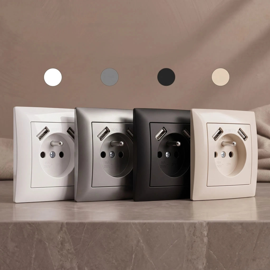 Presa Singola Con Messa A Terra + 2x Usb-a Oste Jnh003-g Beige