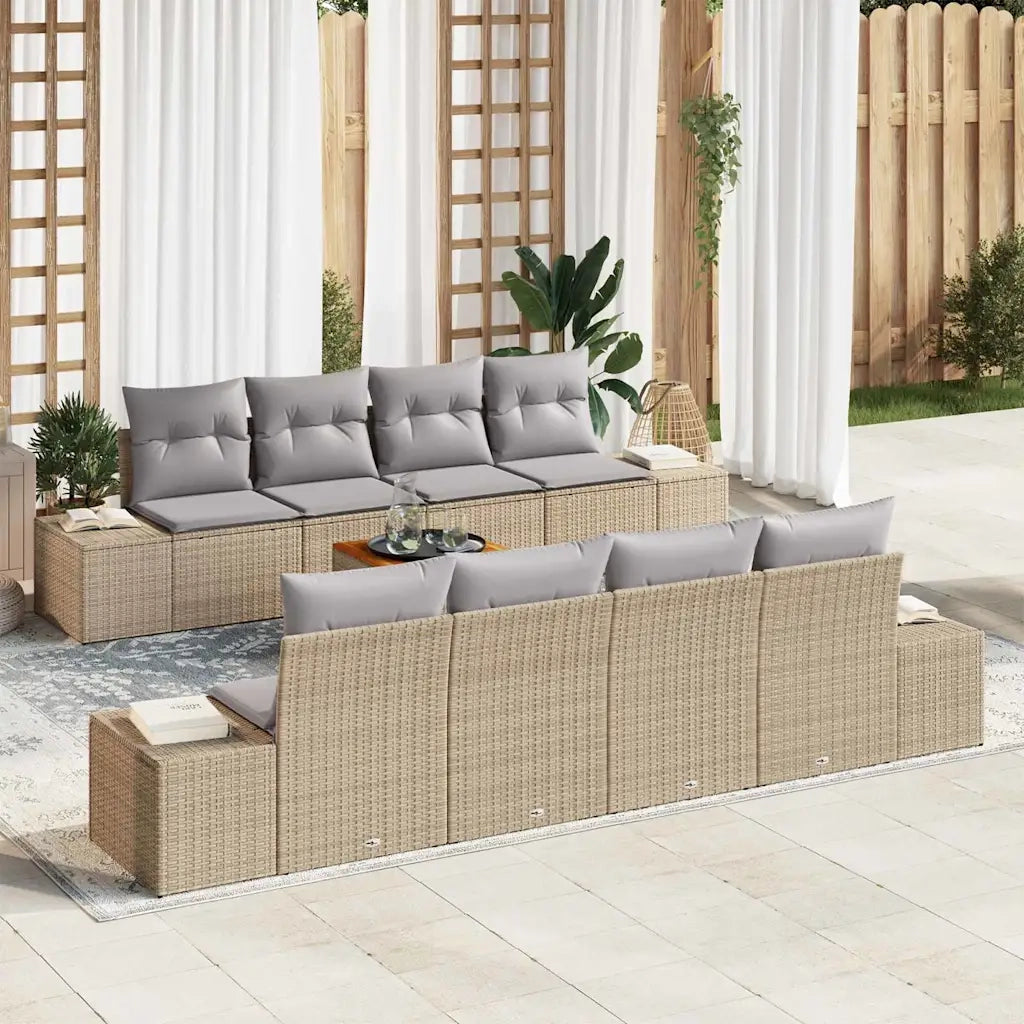 Set Divano da Giardino 9 pcs Beige e Grigio Chiaro polyrattan