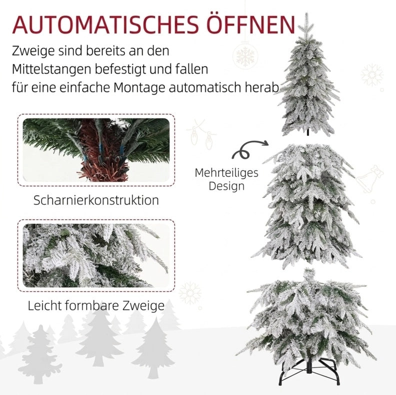 Albero di Natale artificiale 180 cm con 600 rami densi, effetto neve, apertura automatica