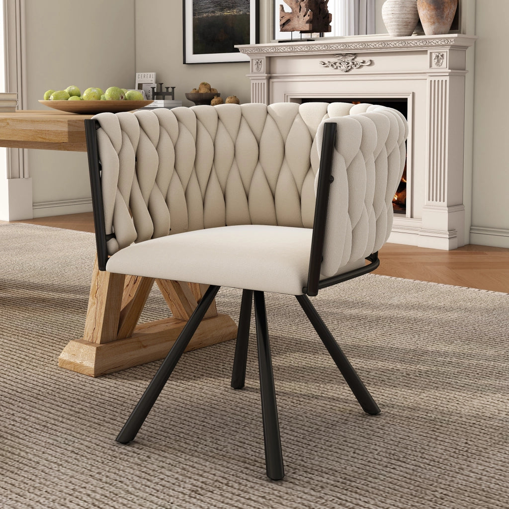 SEDIA GIREVOLE 360° Set da 4 pezzi in velluto beige con struttura in acciaio