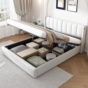 Letto matrimoniale contenitore 180x200 cm in PU bianco con LED e testiera regolabile HOMVRA