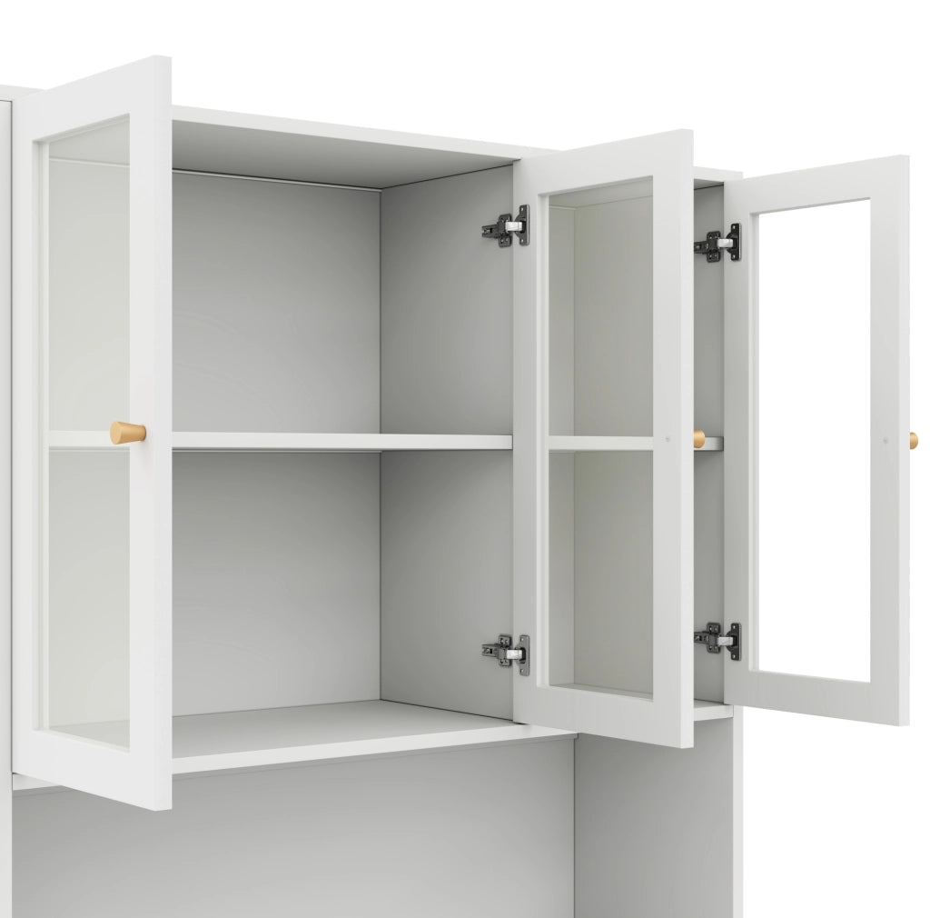 Libreria 100x35x200 cm bianca in MDF, vetrina LED e 3 ante