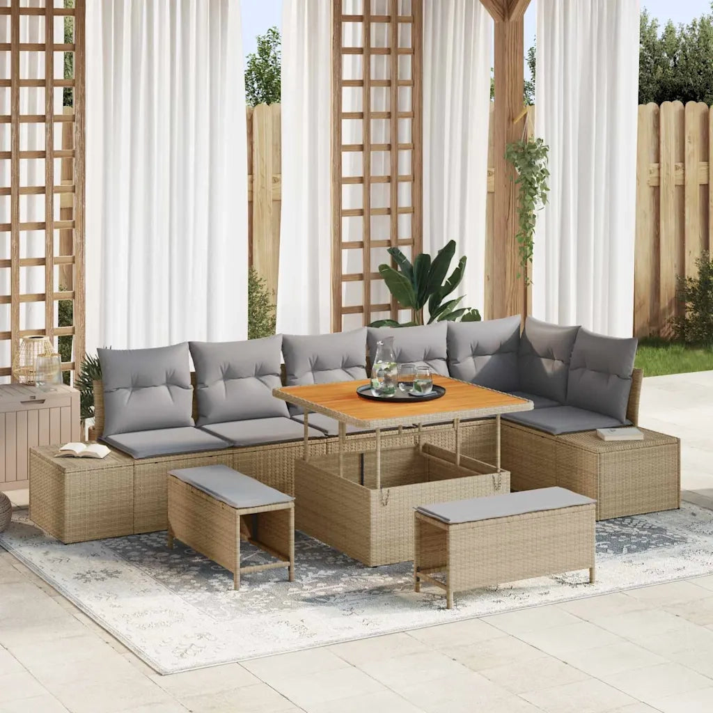 Set Divano da Giardino con cuscino 9 pcs Beige polyrattan 3362797