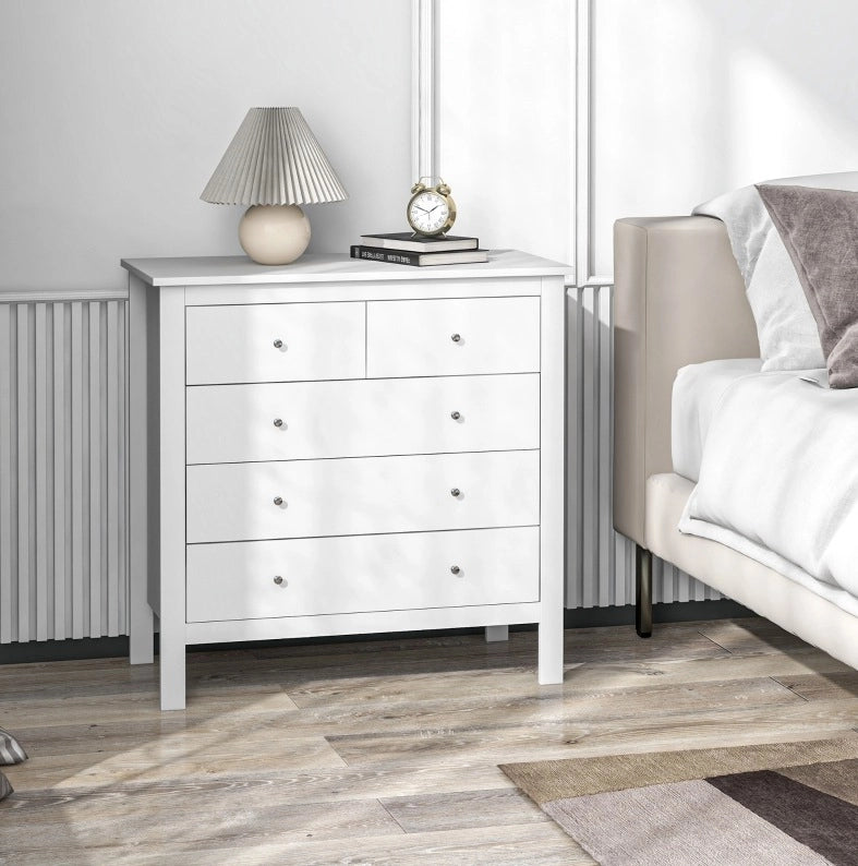 Cassettiera ULEVR 79x39,5x80,5 cm bianca con 5 cassetti e guide metalliche