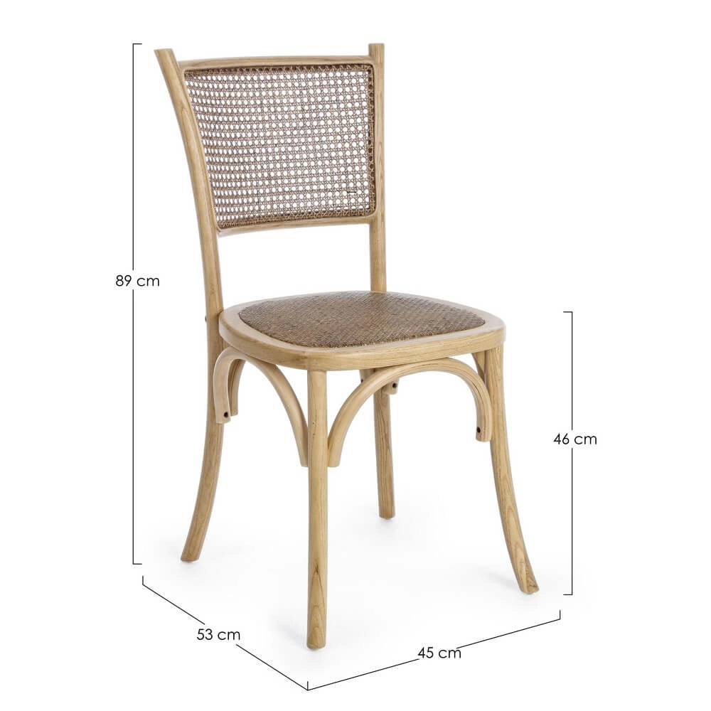 Sedia in Legno di Olmo con Seduta e Schienale in Rattan - CATA