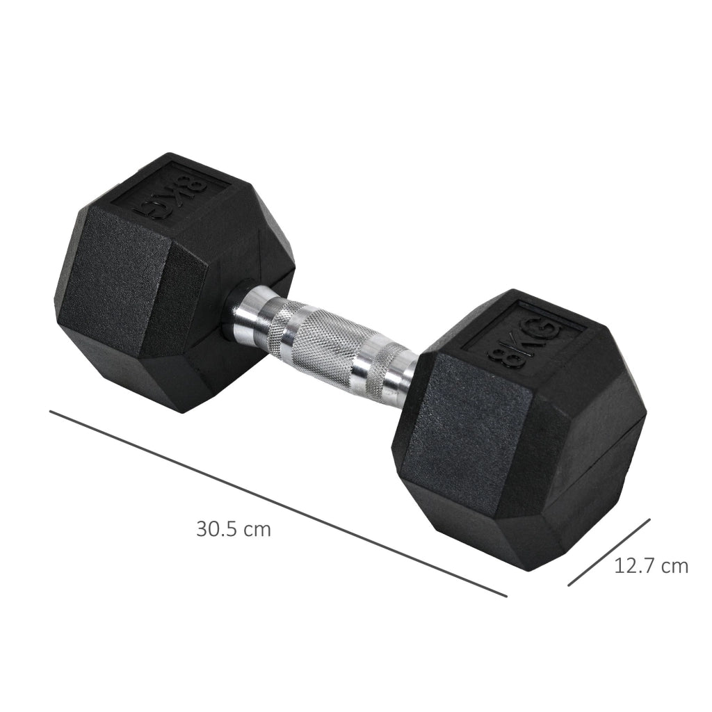 Set 2 Manubri Esagonali da 8 kg in Metallo e Gomma Nero