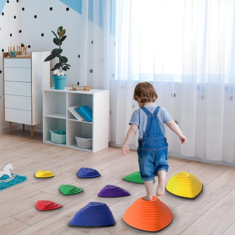 Set di 9 pietre da calpestio, antiscivolo, per uso interno ed esterno, impilabili, colori assortiti.