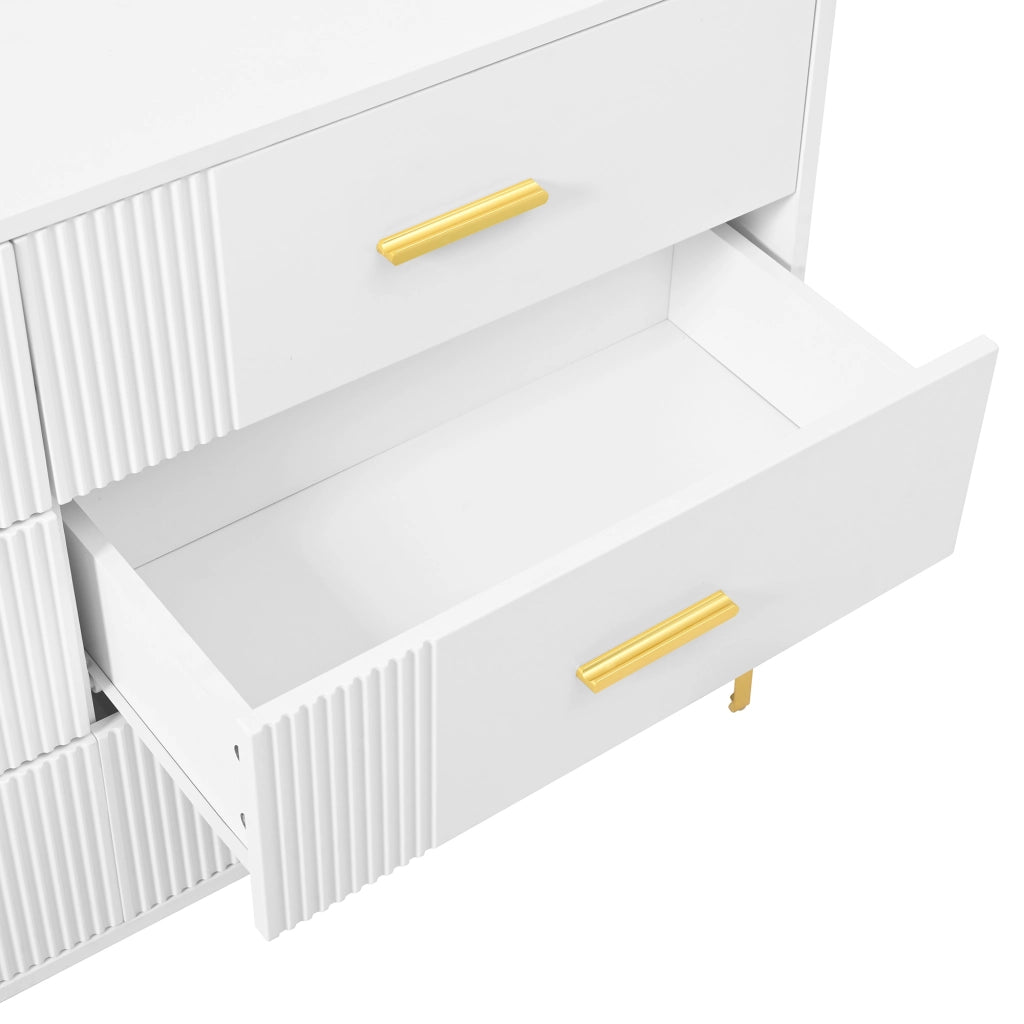 Cassettiera a 6 cassetti in MDF bianco con superficie ondulata; guide robuste e piedini rialzati 120 × 40 × 76 cm
