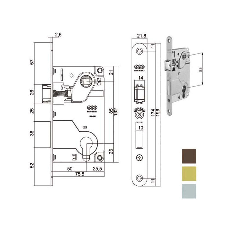 Serratura Inf.Legno Centro E50 Cromo Op. 1024 Agb