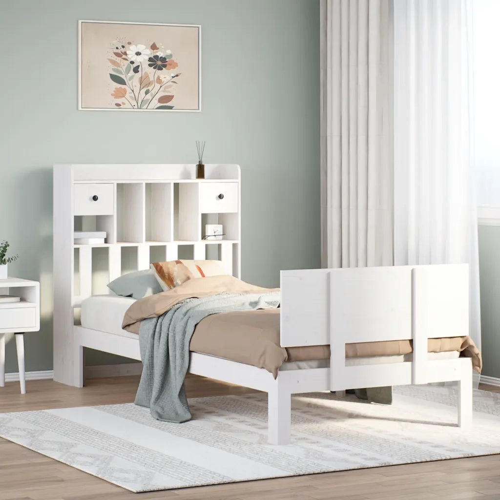 Letto Libreria senza Materasso Bianco 90x190 cm Massello Pino 3322679