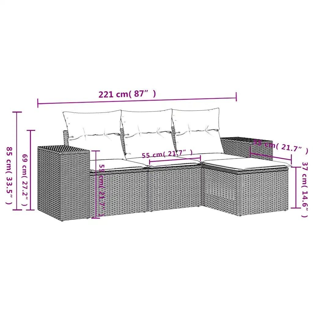 Salotto da Giardino-Set Divani da Giardino 4 pz con Cuscini Marrone in Polyrattan 848990