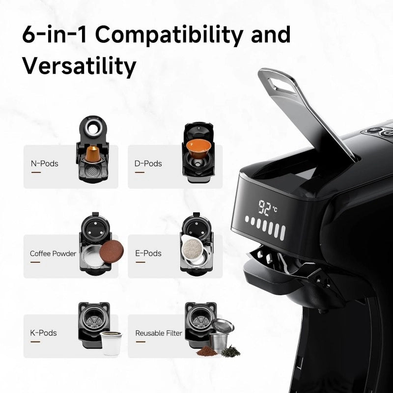 H1B Macchina da caffè espresso 6 in 1; capsule multiple e caffè macinato; caldo/freddo; 19 bar; beige