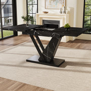 Tavolo da Pranzo Allungabile 120-160x75 cm 4-6 Posti LEMONMAX; Effetto Marmo Nero; Guide Bloccabili e Piedini Regolabili; Portata 60 kg