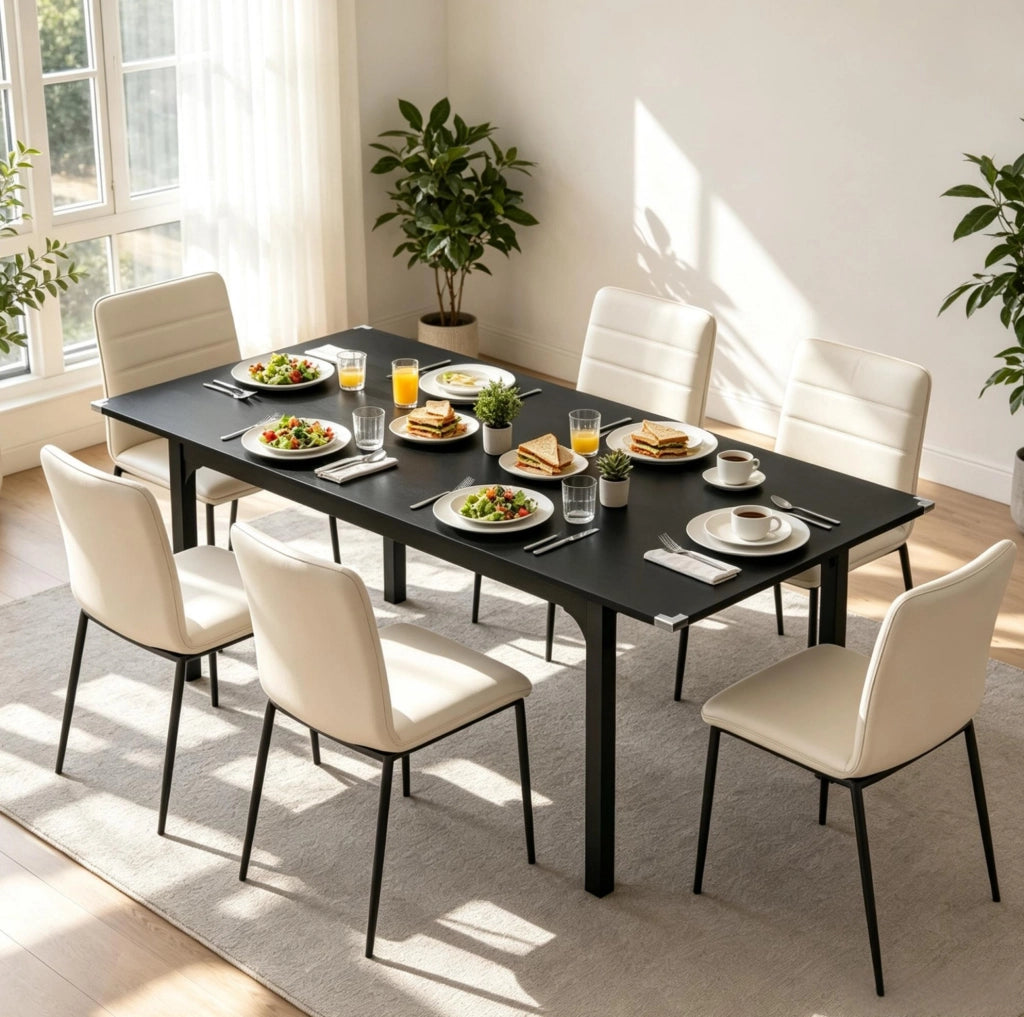 Tavolo da pranzo allungabile in MDF e acciaio, nero, 120x70x75 cm espandibile a 160x70x75 cm