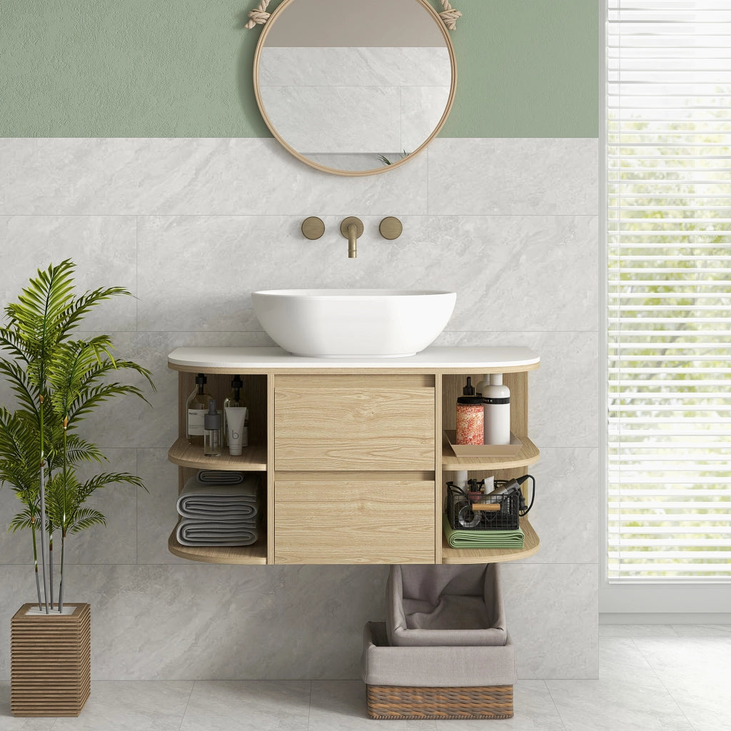 Mobile Sottolavabo Sospeso con Cassetti e Ripiani ¨C Minimal ¨C Marrone