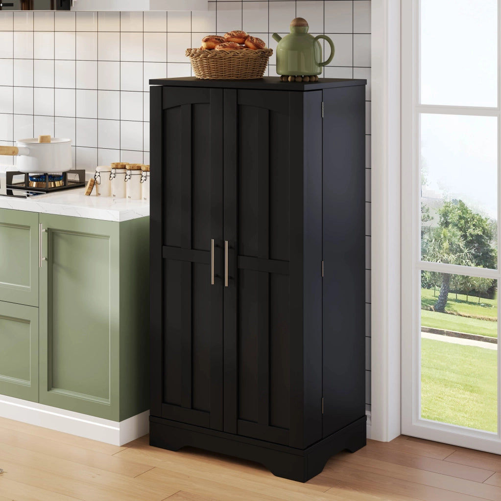 Armadio da cucina 120 x 60 x 40 cm in MDF nero con LED, ripiani regolabili