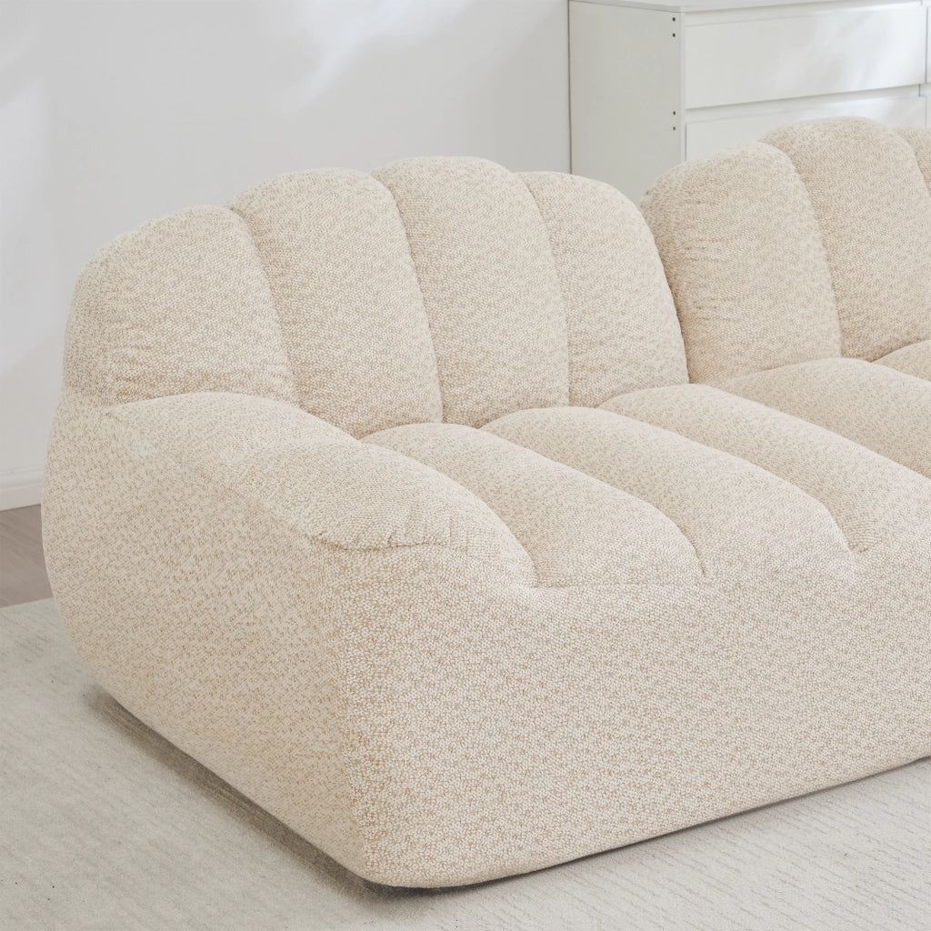 Divano modulare 2 posti senza struttura in fleece granulato beige bianco