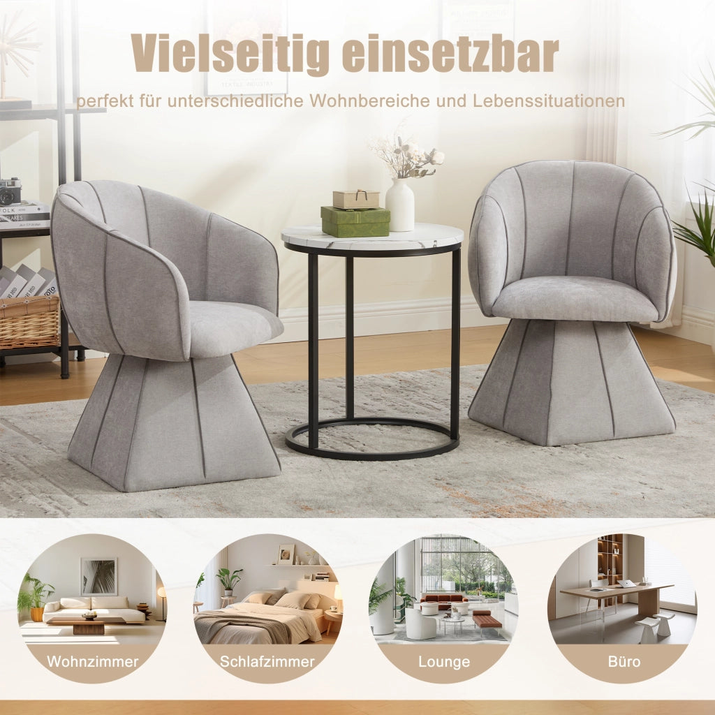 Poltrona girevole 360° con schienale alto e braccioli ergonomici per soggiorno e camera in ciniglia grigia