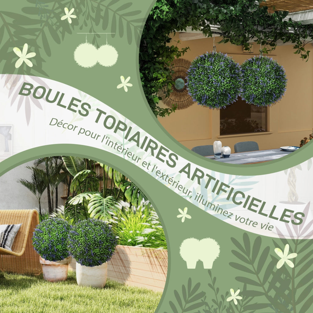 Palle topiaria artificiale 2 pezzi ¨C Minimal ¨C viola e verde ?42 cm