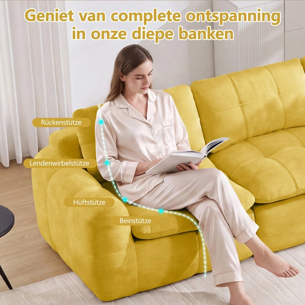 Divano 3 posti ¨C Minimal ¨C Giallo, tessuto chenille imbottito con cuscini