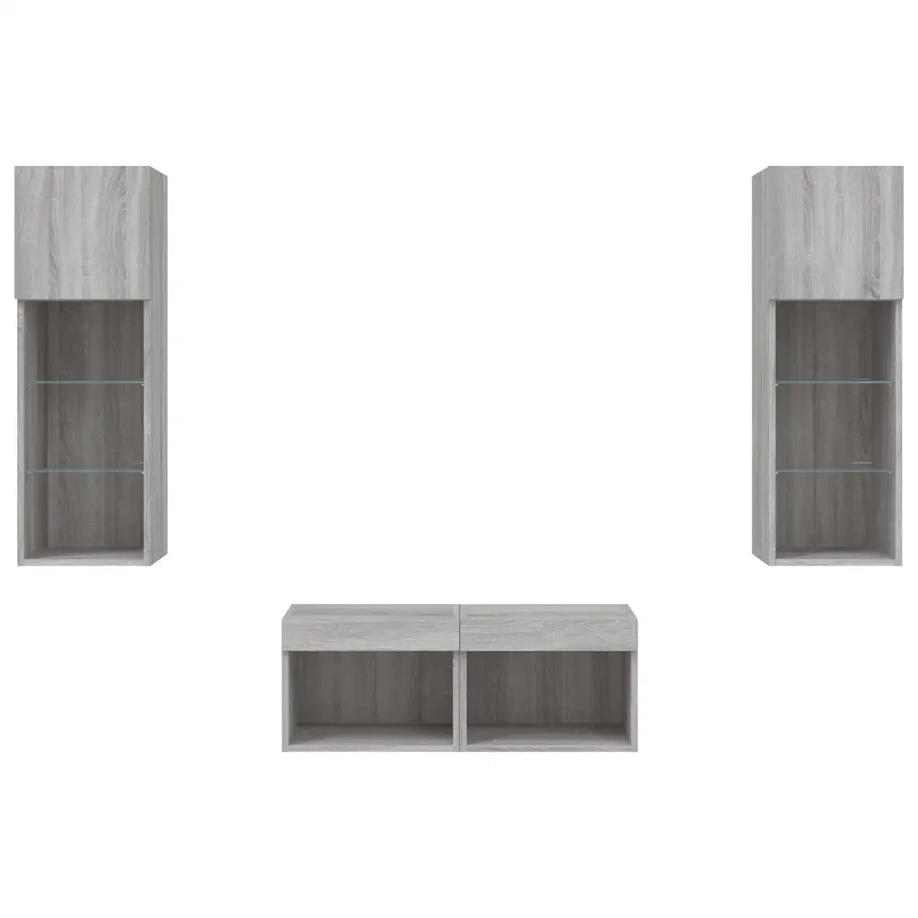 Mobili TV a Muro 4 pz-Credenza per TV con Luci LED Grigio Sonoma 529161