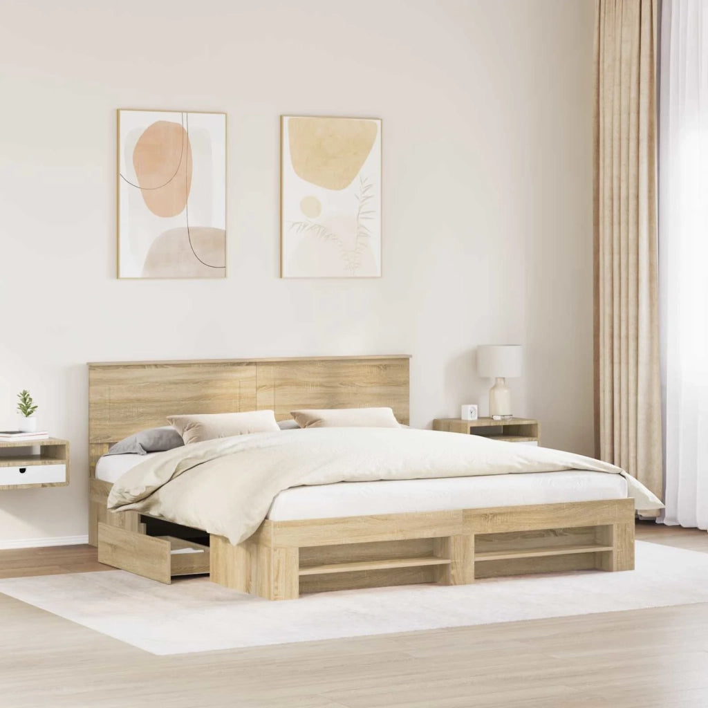 Struttura del letto con testiera Rovere Sonoma 180 x 200 cm