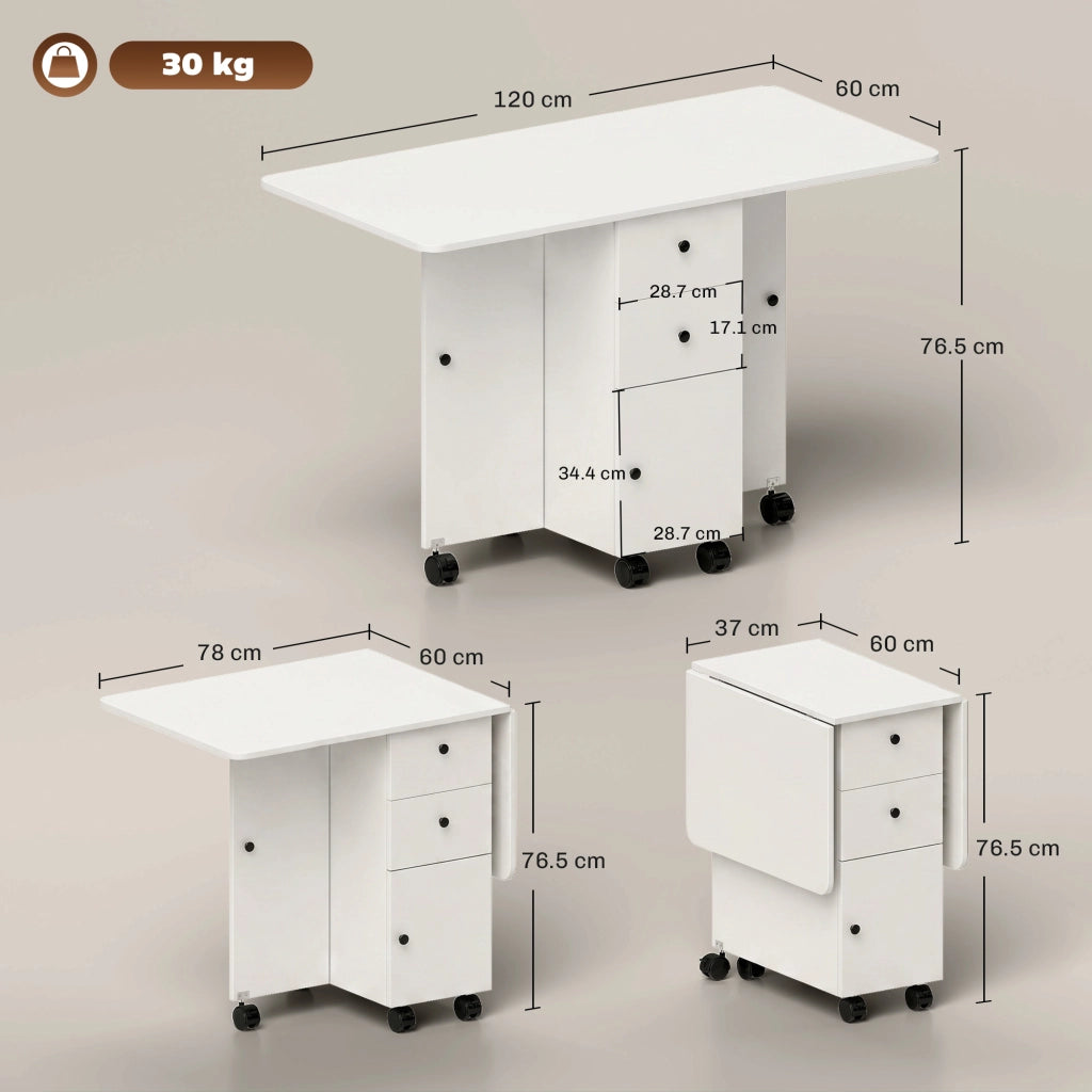 Tavolo a Ribalta con Cassetti ¨C Minimal ¨C Bianco 120x60x76.5 cm
